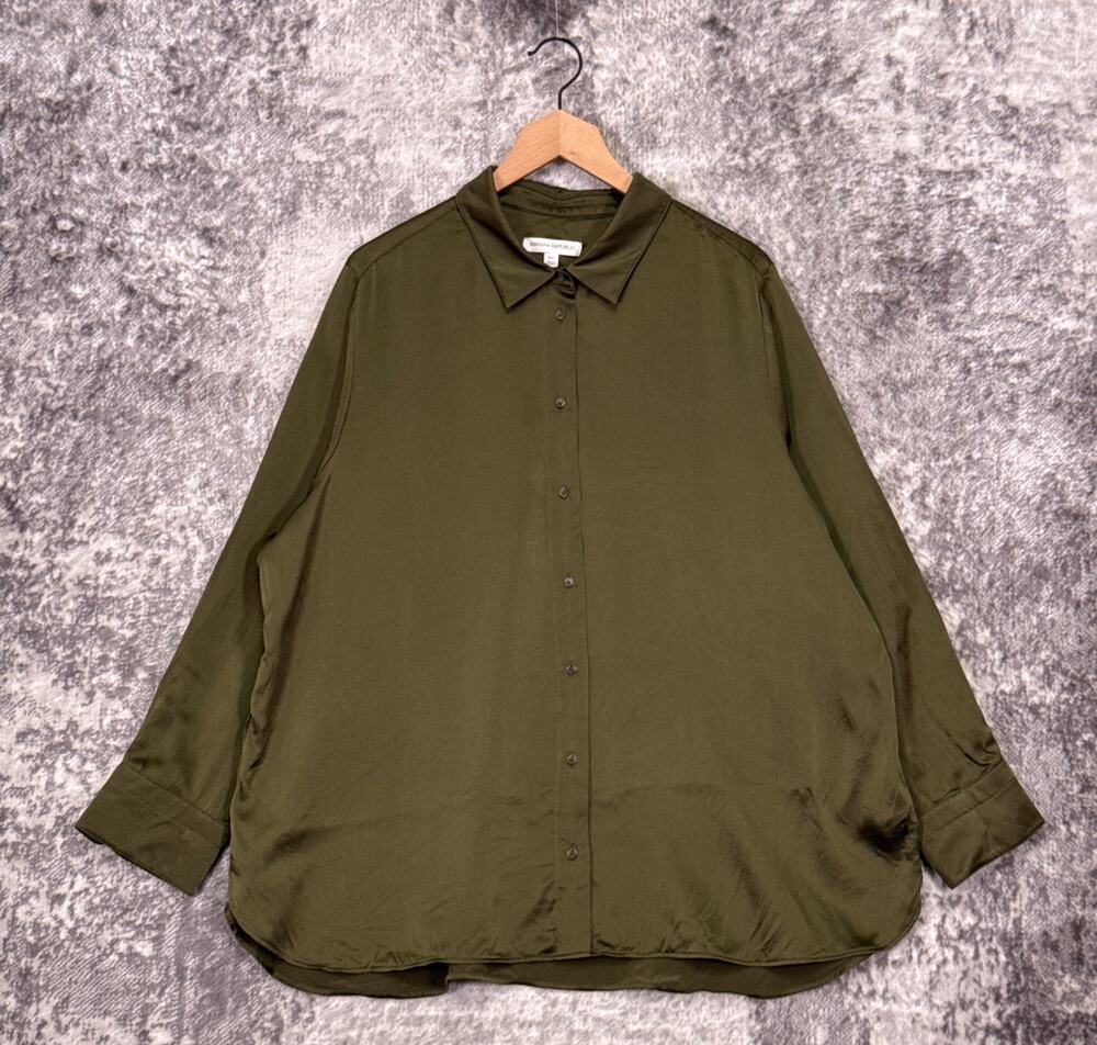 Banana Republic The Everyday Silk Shirt XXL Womens Green Long Sleeve Blouse